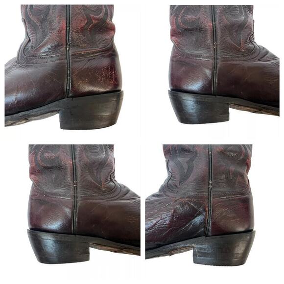 Dan Post Vintage Burgandy Maroon Leather Cowboy Boots 9.5 Western Roper - Picture 13 of 16